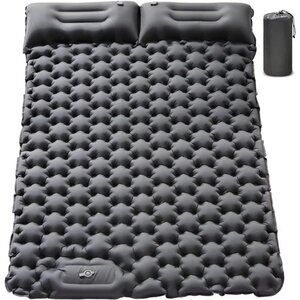 Sleeping Pad 2 Person with Pillow Built-in Foot Pump Camping Sleeping Mat, Gray
